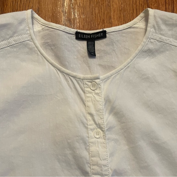 Eileen Fisher white linen blend long sleeve blouse top size L - Picture 3 of 14